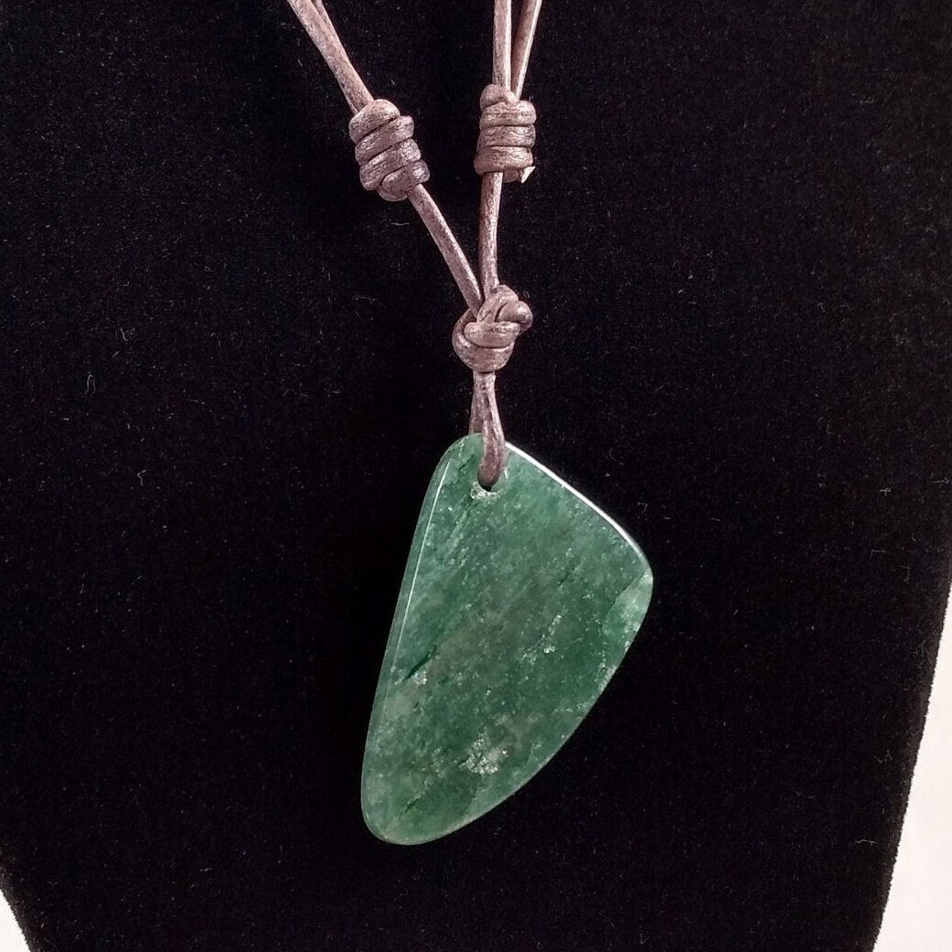 Green Aventurine Pendant Adjustable Leather Necklace Handmade By Chris Hay