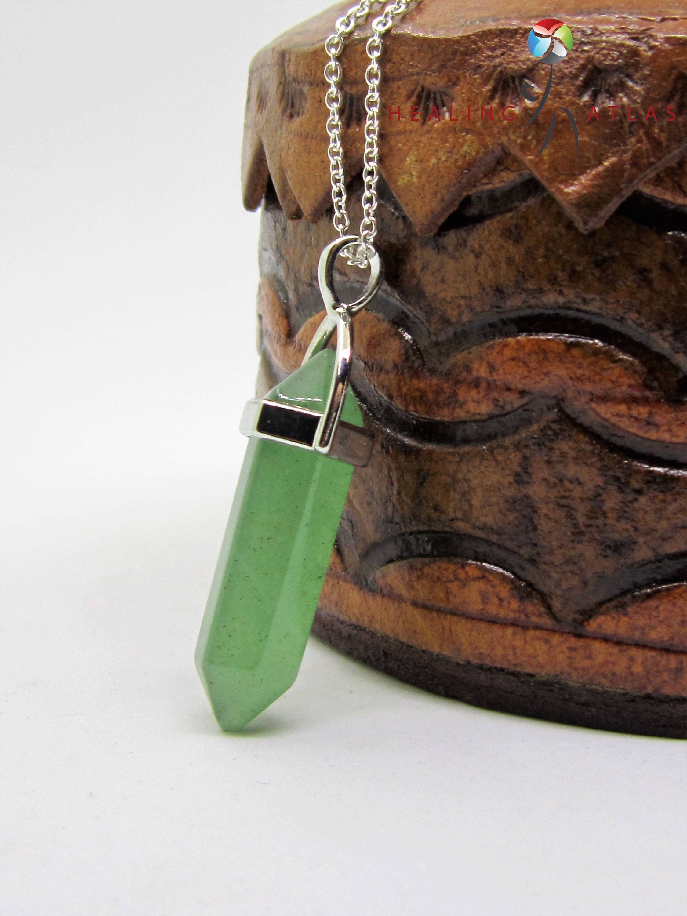 Green Aventurine Healing Point Pendant Heart Chakra  Aries Money Health Green Aventurine Chain Necklace Chakra Yoga Charm Chain Good Luck