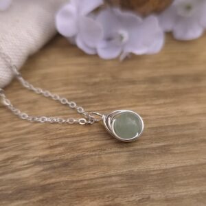 GREEN AVENTURINE Minimalist Dainty Sterling Silver Wire Wrapped Pendant
