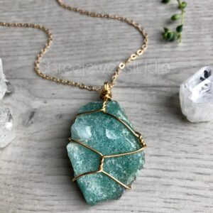 Green Aventurine necklace, Crystal Wire Wrapped Necklaces, Natural stone chain, Birthstone necklace, Raw aventurine Pendant, Crystal pendant