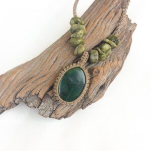 Green Aventurine Necklace, Macrame Necklace, Green Aventurine Jewelry, Men's Pendant Necklace, Adjustable, Waterproof, Earth, Awareness
