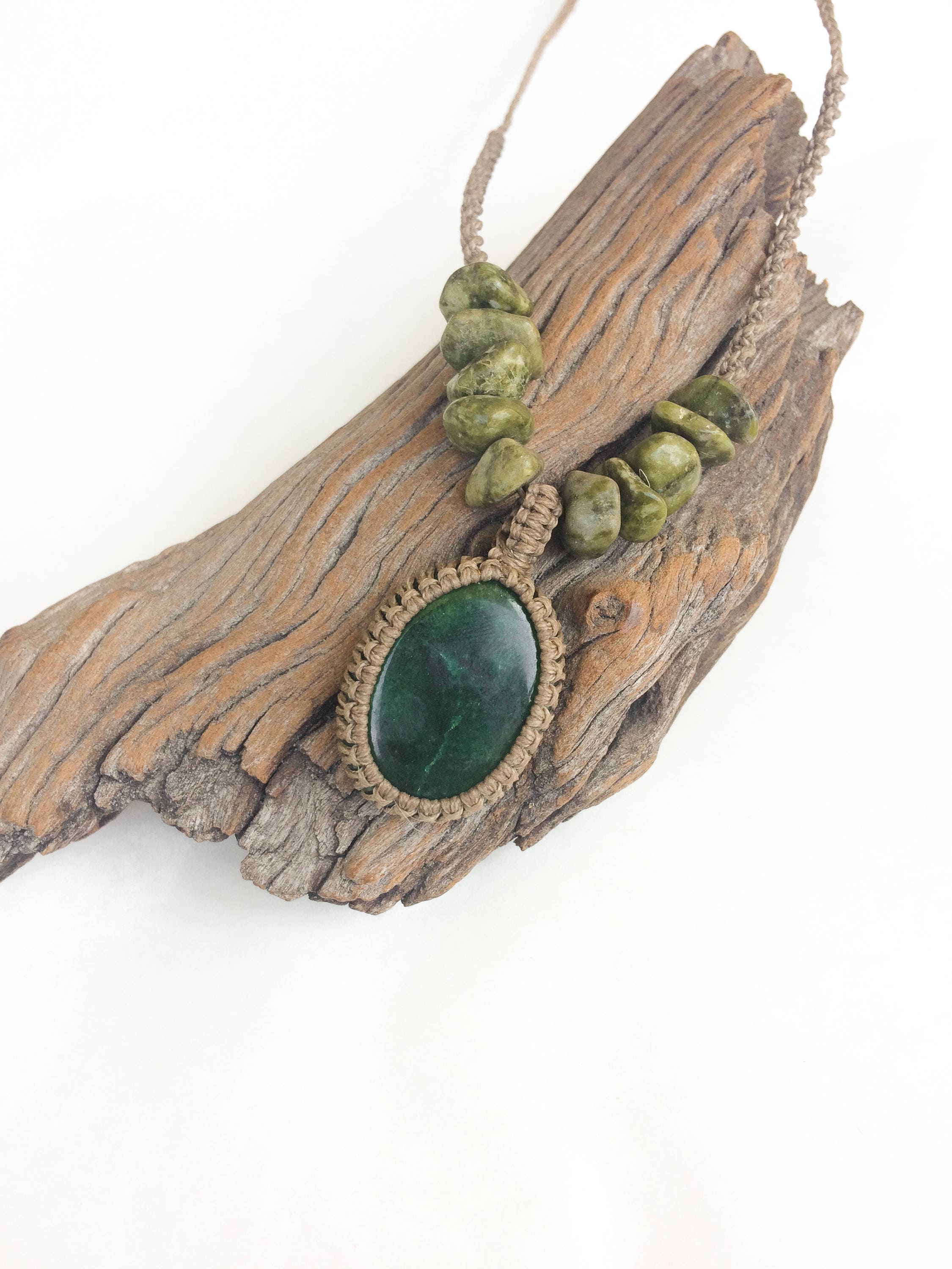 Green Aventurine Necklace, Macrame Necklace, Green Aventurine Jewelry, Men's Pendant Necklace, Adjustable, Waterproof, Earth, Awareness