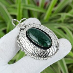 Green Aventurine Sterling Silver Pendant: Handmade Boho Statement Jewelry