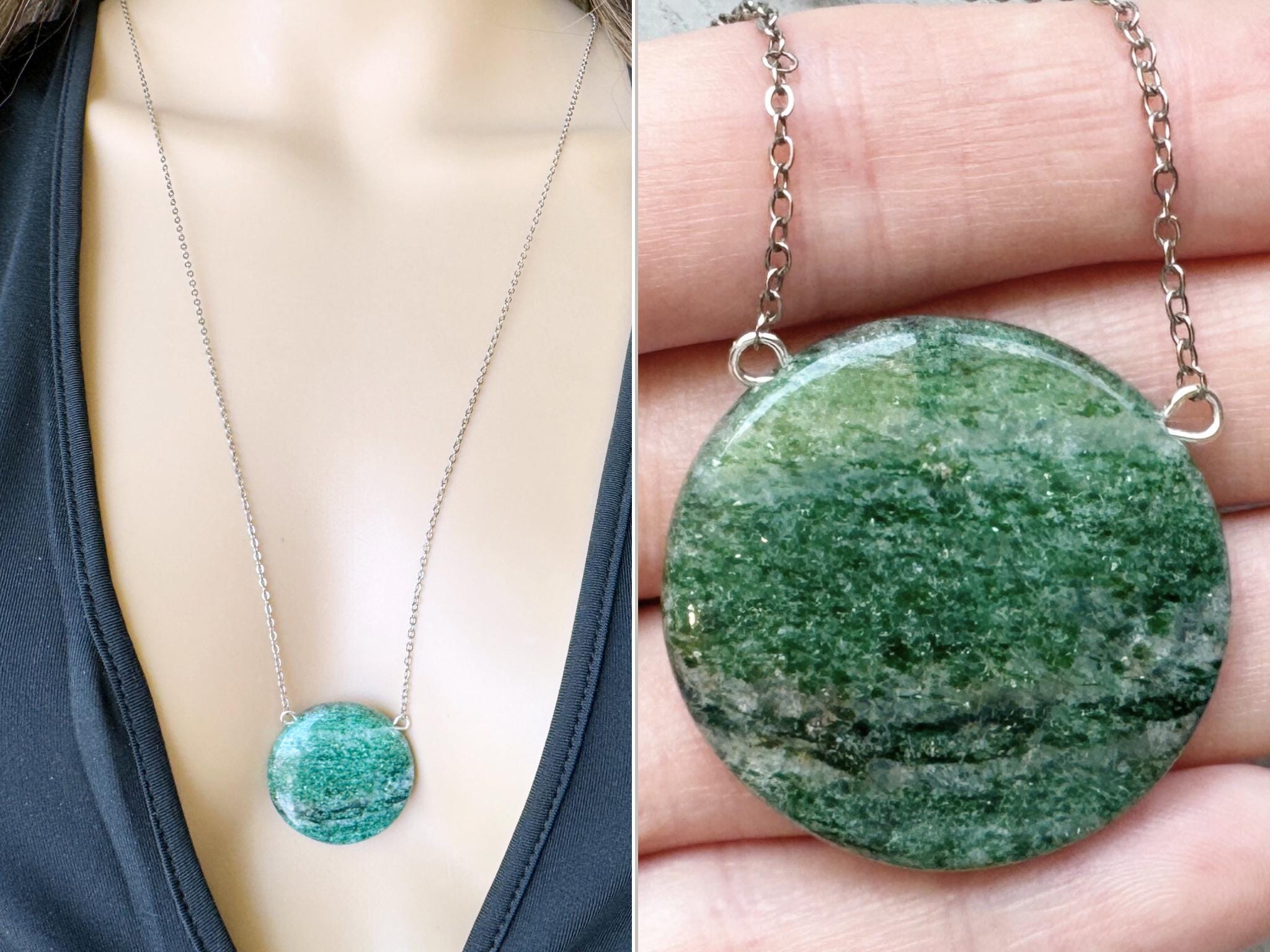 Large Aventurine Necklace Pendant, Aventurine Crystal Necklace Silver Or Gold, Green Gemstone Necklace, Green Crystal Jewelry Exact Stone
