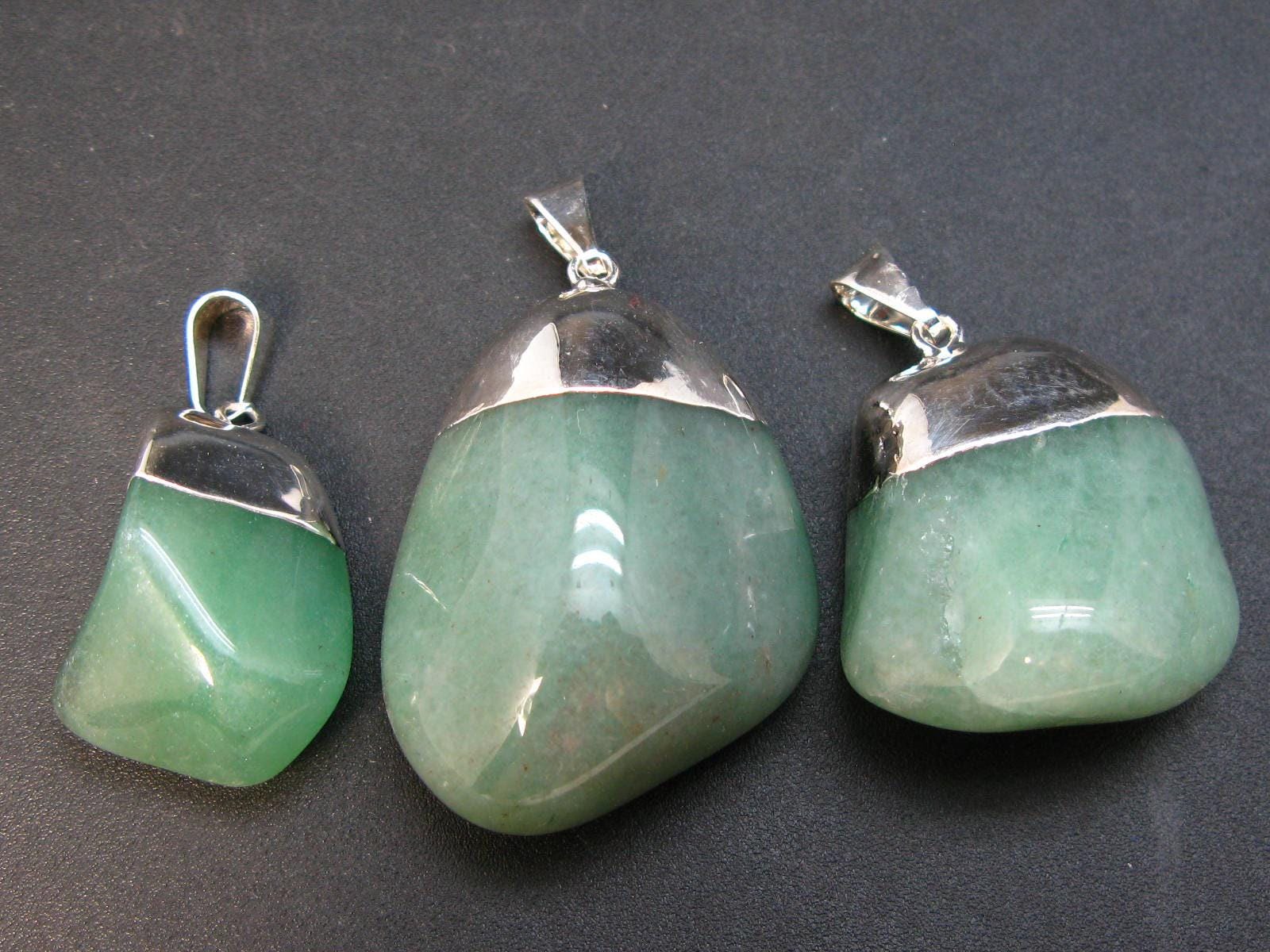 Lot Of 3 Natural Green Aventurine Tumbled Pendant Stone From India