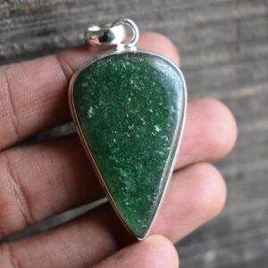 Natural Green Aventurine Drop Pendant, 925 Silver