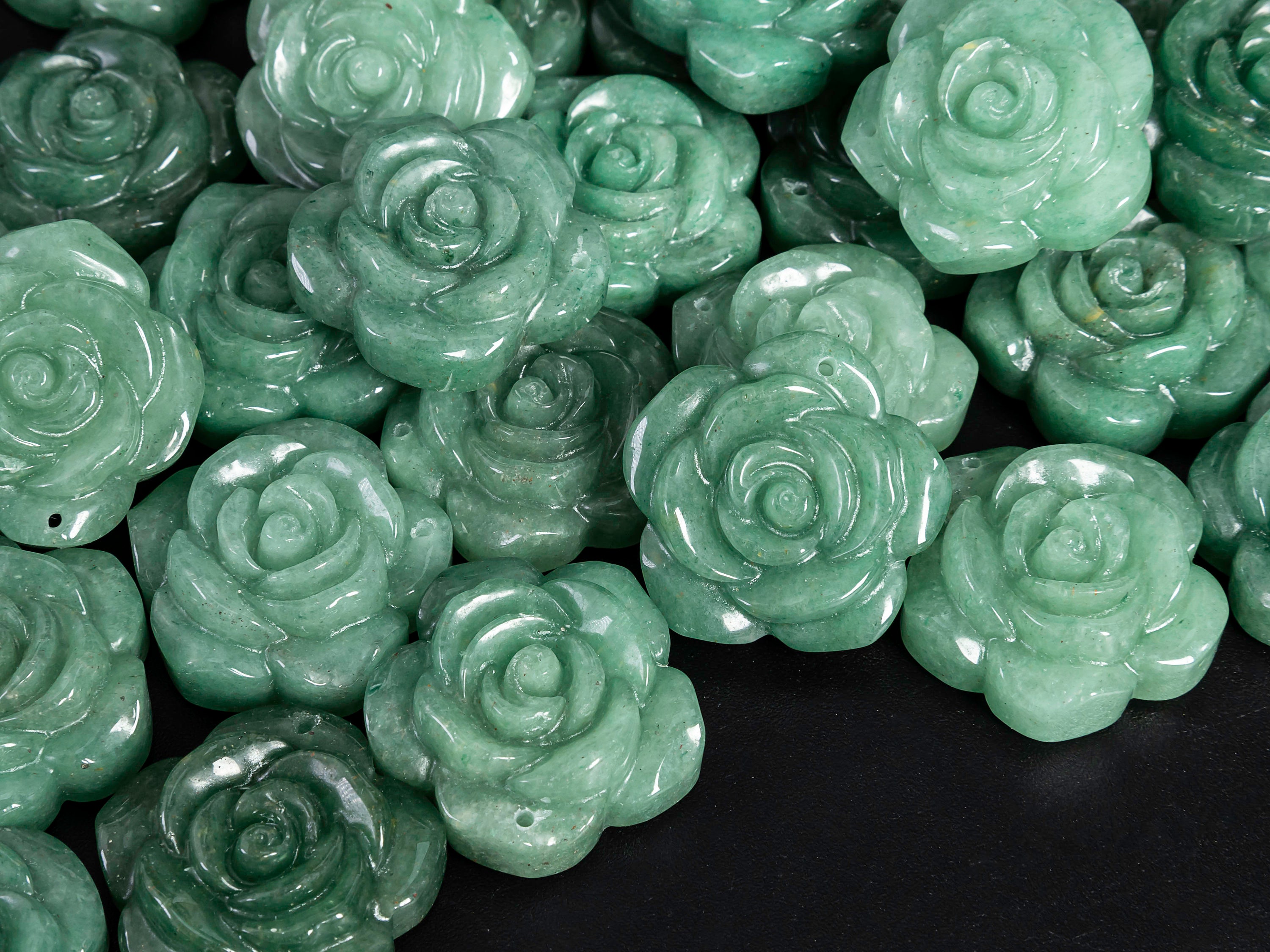Natural Green Aventurine Pendant-hand Carved Rose Shape Aventurine Top Drilled Cabochon Pendant