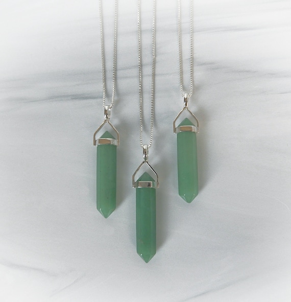 Aventurine Necklace Sterling Silver • Green Aventurine Pendant • Genuine Aventurine • Sterling Gemstone Point • Healing Gemstone Pendant