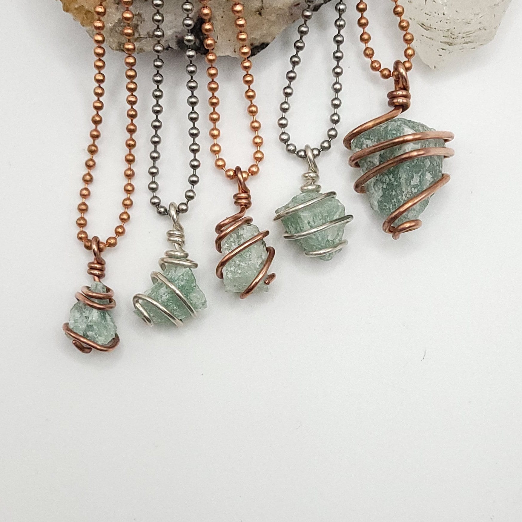Raw Green Aventurine Necklace In Silver Or Copper | Crystal For Luck And Abundance Raw Green Aventurine Necklace In Silver Or Copper | Crystal For Luck And Abundance