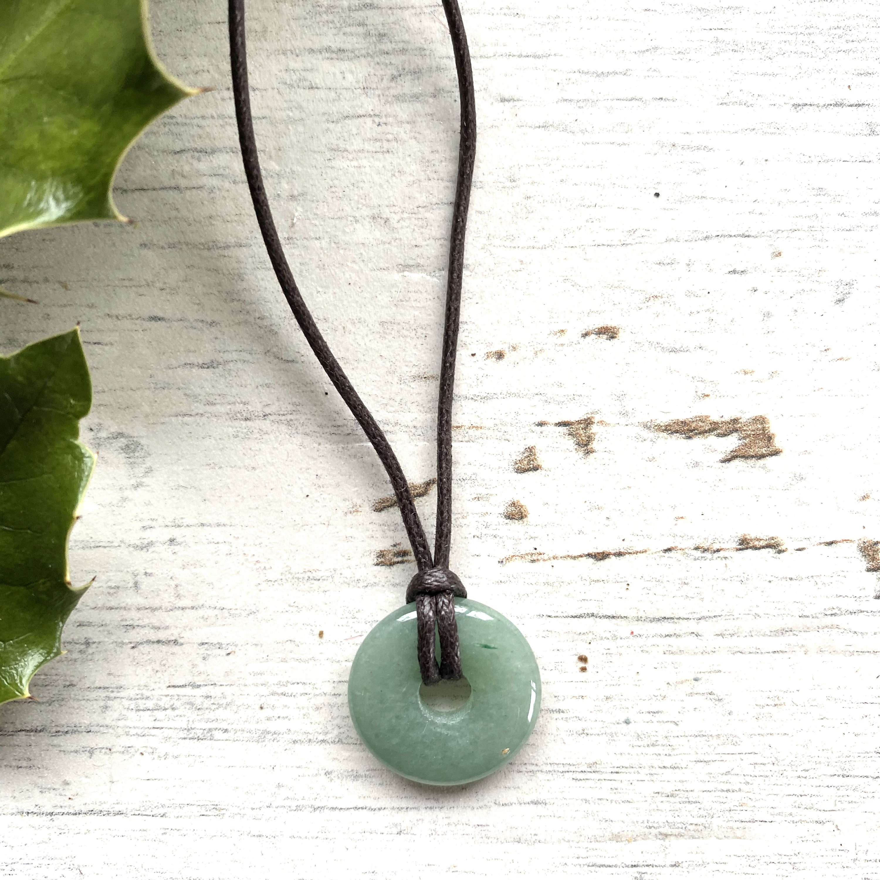Teen Boys Aventurine Pi Necklace, Teen Stone Necklace Pendant, Small Gemstone Necklace, Cotton Vegan Leather Gift For Nature Lover