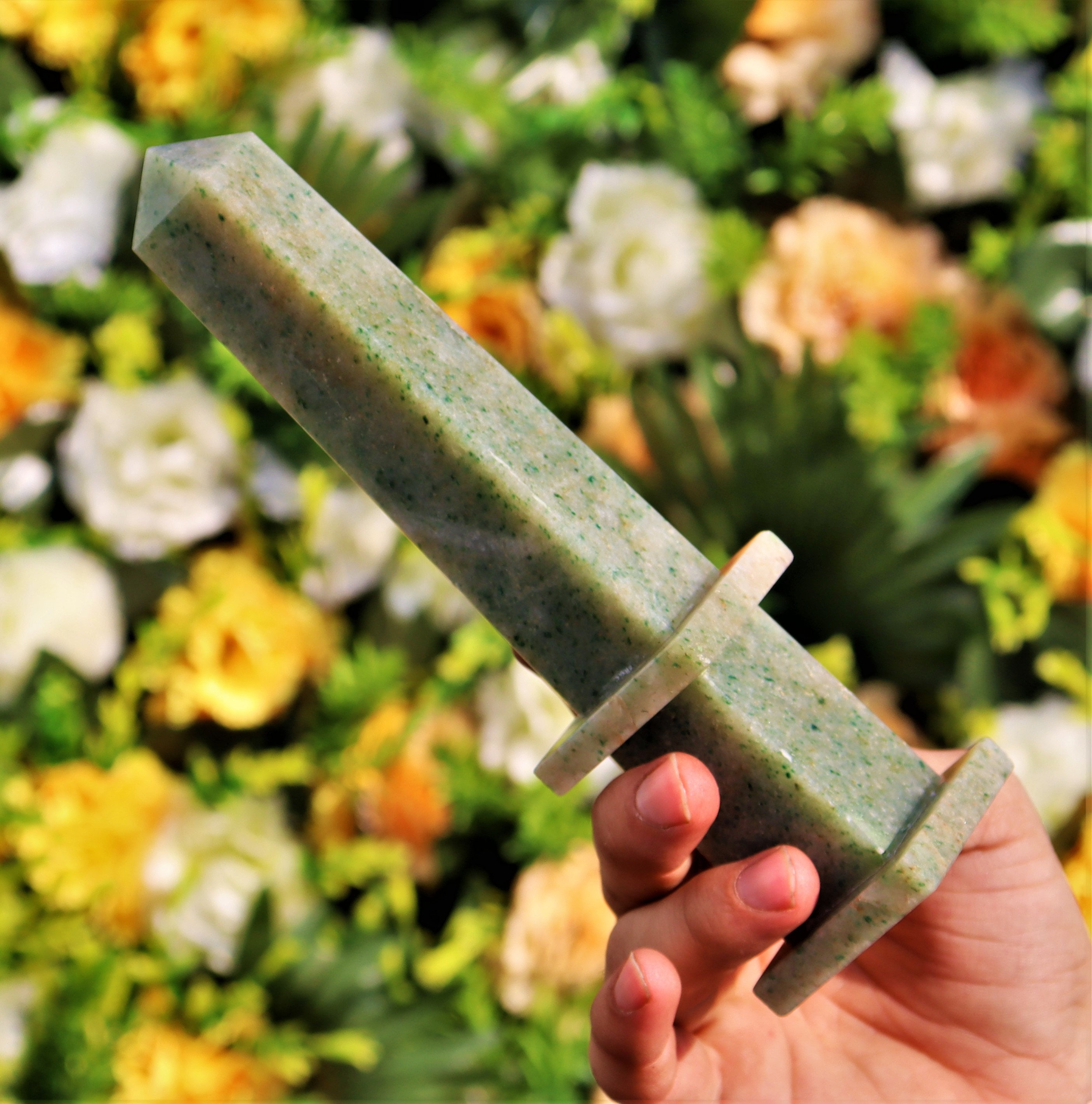 Green Aventurine Crystal Obelisk: Healing Energy Tower (195mm)