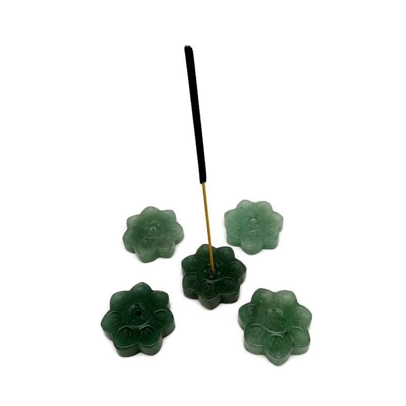 Aventurine Natural Crystal Flower Incense Holder – Carved Gemstone Stick Burner For Meditation - Tz1003