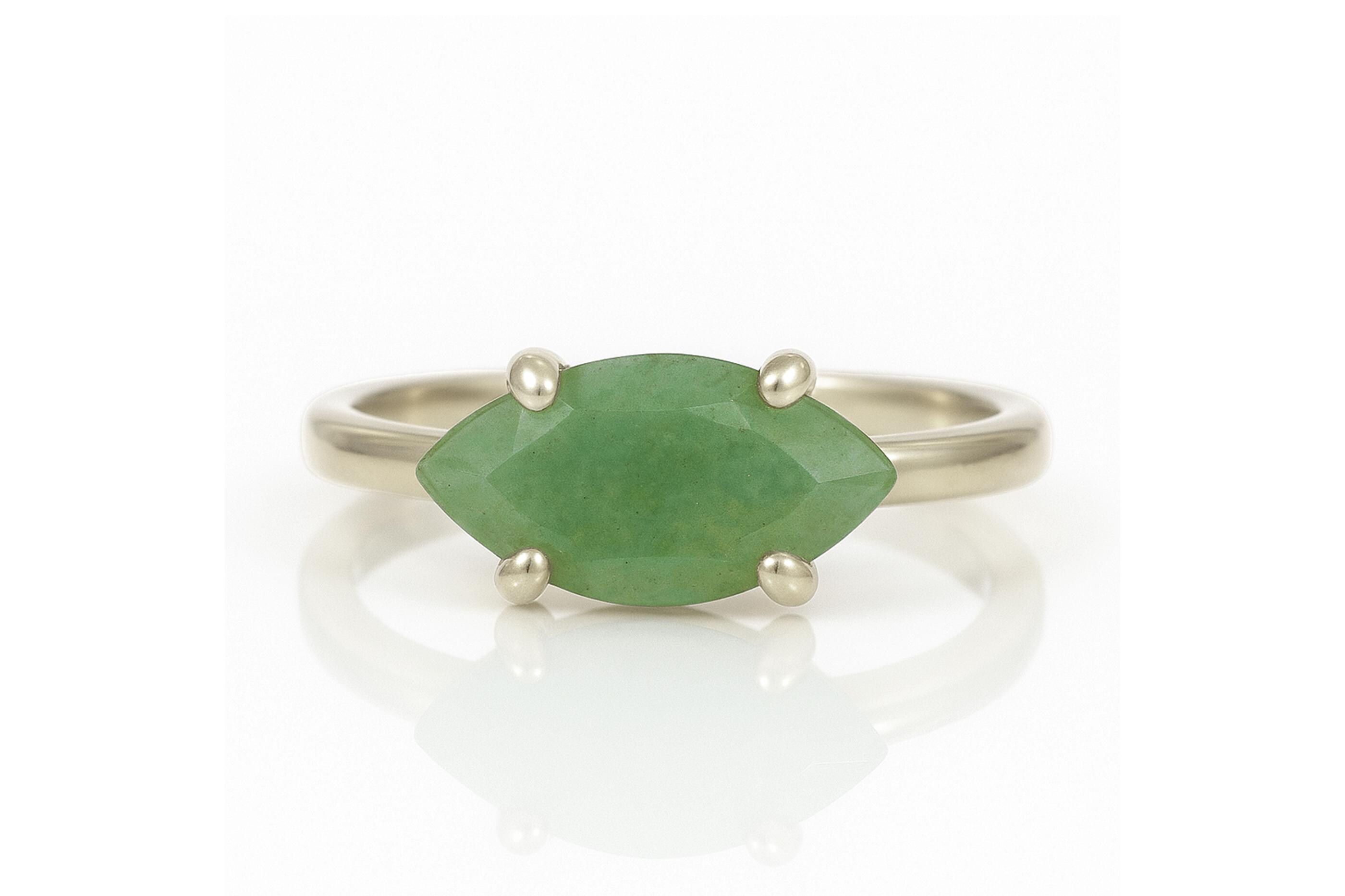 925 Sterling Silver Handmade Prong Ring · Green Aventurine Ring · White Palladium Ring · Rhodium Gemstone Ring