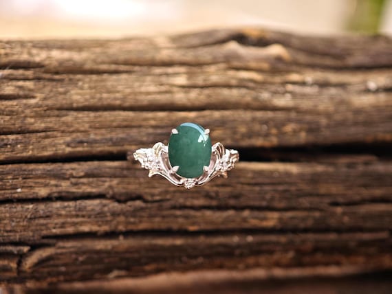 Art Deco Green Aventurine Ring For Women 14k Gold Aventurine Wedding Leaf Ring Oval Shape Aventurine Gemstone Bridal Ring Unique Floral Ring