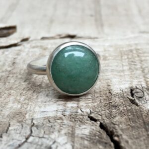 Elegant Round Emerald Green Aventurine Solitaire Ring In Sterling Silver | Green Gemstone Ring | Boho | Aventurine Ring | Made To Order Elegant Round Emerald Green Aventurine Solitaire Ring In Sterling Silver | Green Gemstone Ring | Boho | Aventurine Ring | Made To Order