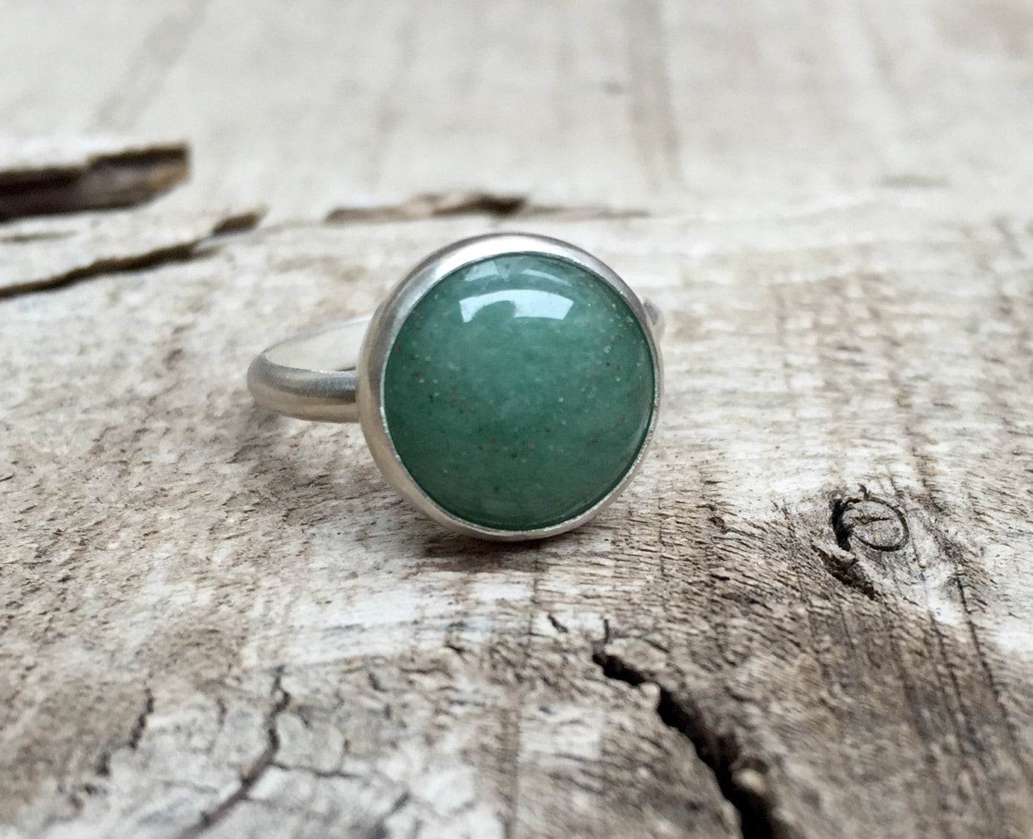 Elegant Round Emerald Green Aventurine Solitaire Ring In Sterling Silver | Green Gemstone Ring | Boho | Aventurine Ring | Made To Order