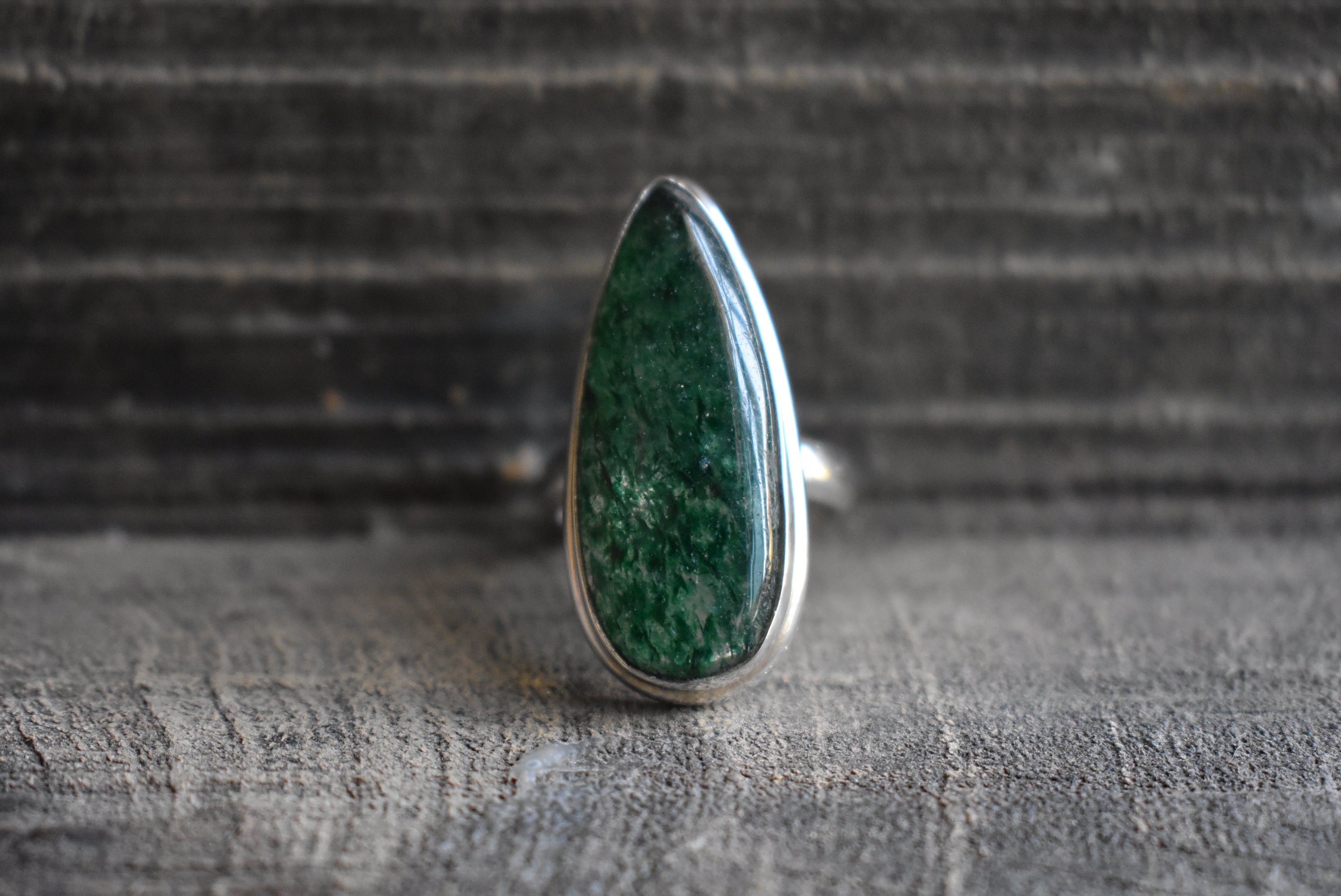 Green Aventurine 925 Silver Ring, Teardrop Gemstone Ring