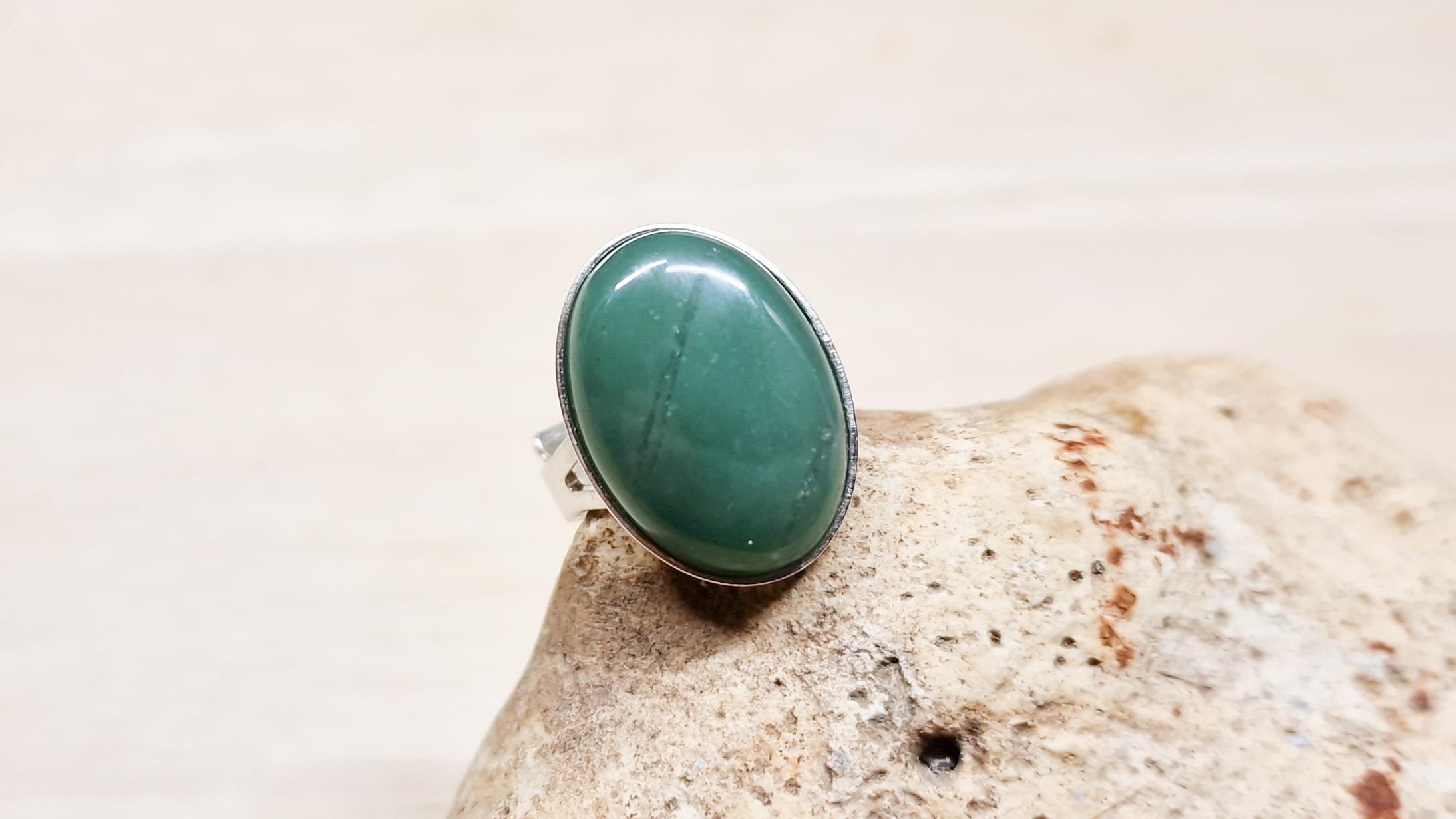 Green Aventurine Adjustable Ring. Reiki Jewelry Uk. 18x13mm Stone. 925 Sterling Silver Rings For Women.