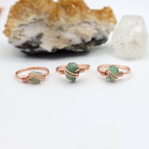 Green Aventurine Ring, Copper Wire Wrapped Ring Green Aventurine Ring, Copper Wire Wrapped Ring