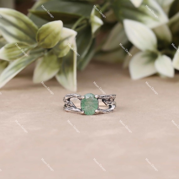 Green Aventurine Gemstone Ring, 925 Sterling Silver Handmade Vintage Jewelry, Gift For Her.