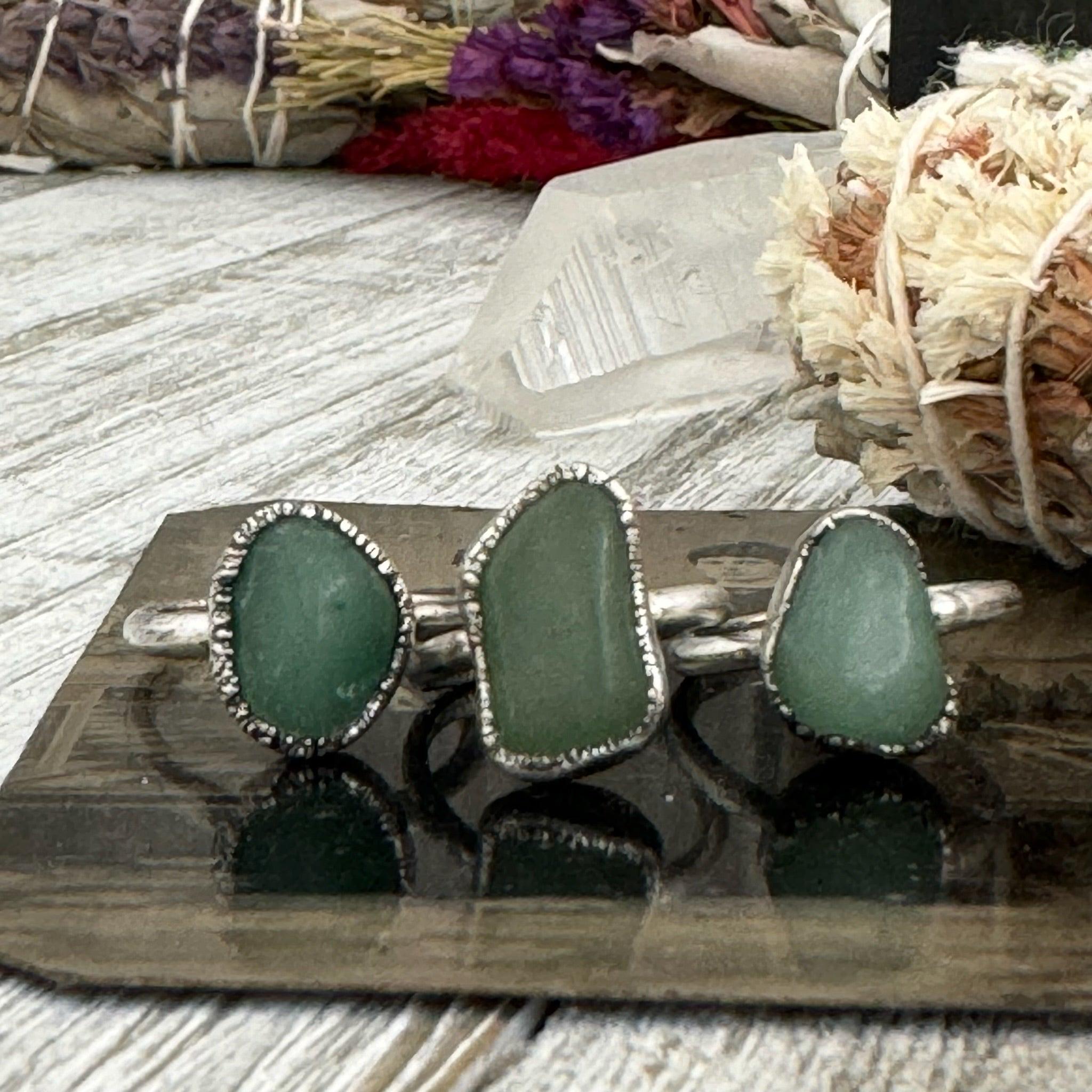 Green Aventurine Ring In Fine Silver Size 5 6 7 8 9 / Foxlark Collection / Crystal Ring Dainty Gemstone Ring Boho Small Green Stone Jewelry