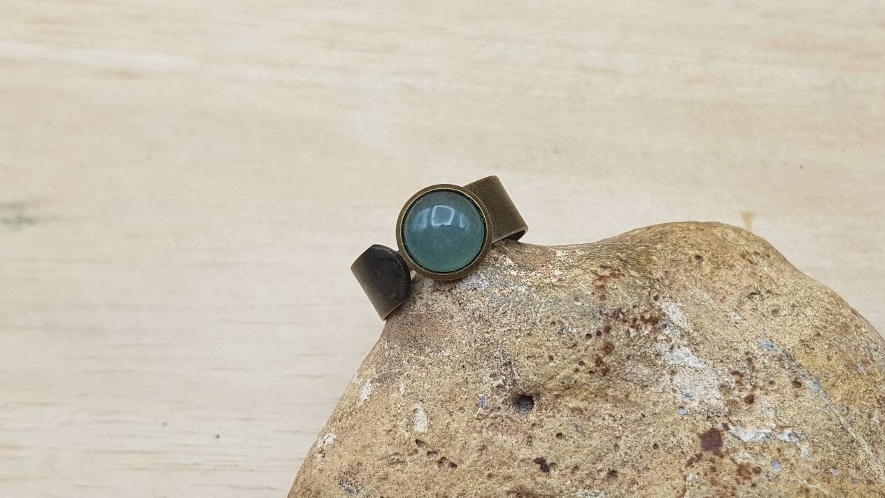 Mens Green Aventurine Ring. Adjustable Ring. Crystal Reiki Jewelry Uk.