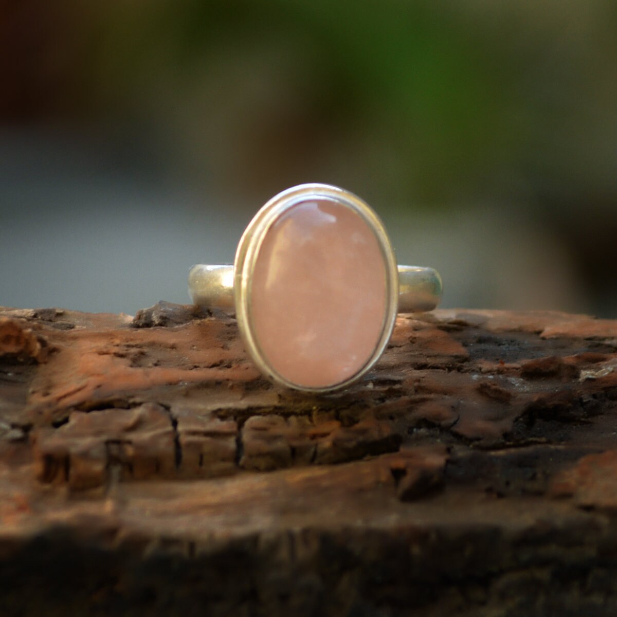 Oval Pink Aventurine Ring: Sterling Silver, Gold Fill Dainty Jewelry Oval Pink Aventurine Ring: Sterling Silver, Gold Fill Dainty Jewelry