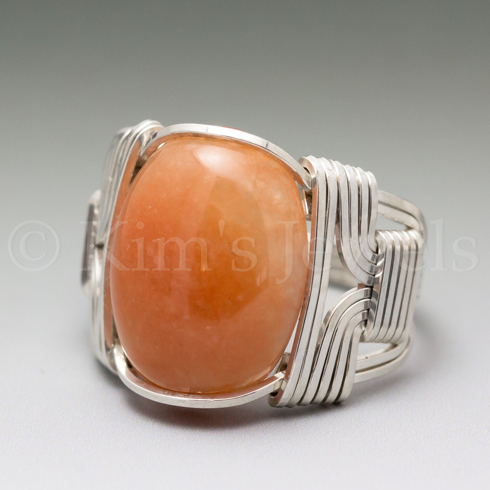 Peach Aventurine Sterling Silver Wire Wrapped Cabochon Ring - Made To Order Peach Aventurine Sterling Silver Wire Wrapped Cabochon Ring - Made To Order