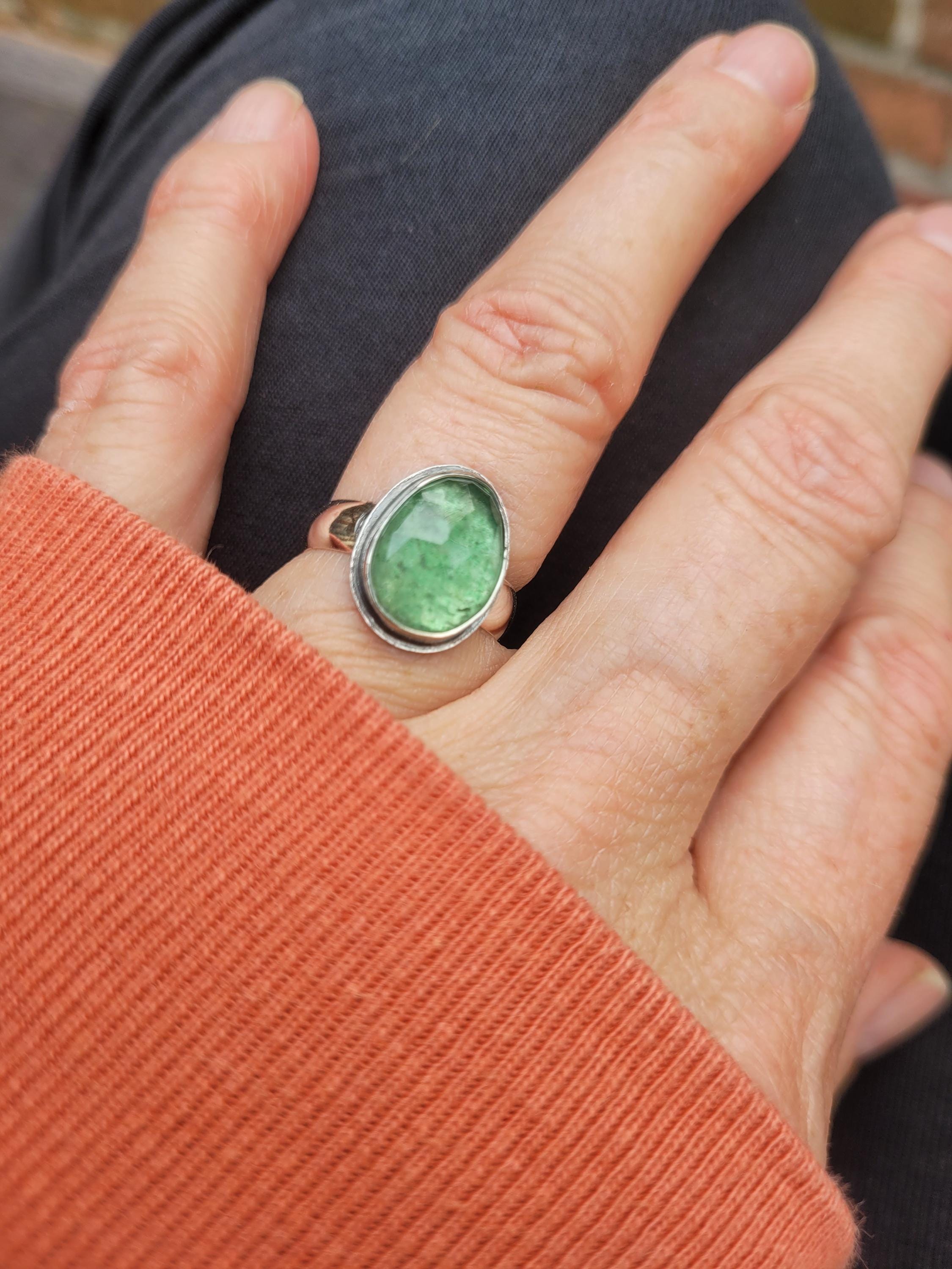 Restocked Sterling Silver Aventurine Gemstone Ring. Simple Elegant Thick Band Aventurine Ring