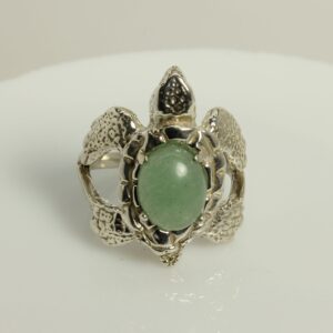 Turtle Silver Ring, Sea Turtle, Green Aventurine Oval Cabochon, Sterling Silver Sizes 7, 9 Turtle Silver Ring, Sea Turtle, Green Aventurine Oval Cabochon, Sterling Silver Sizes 7, 9
