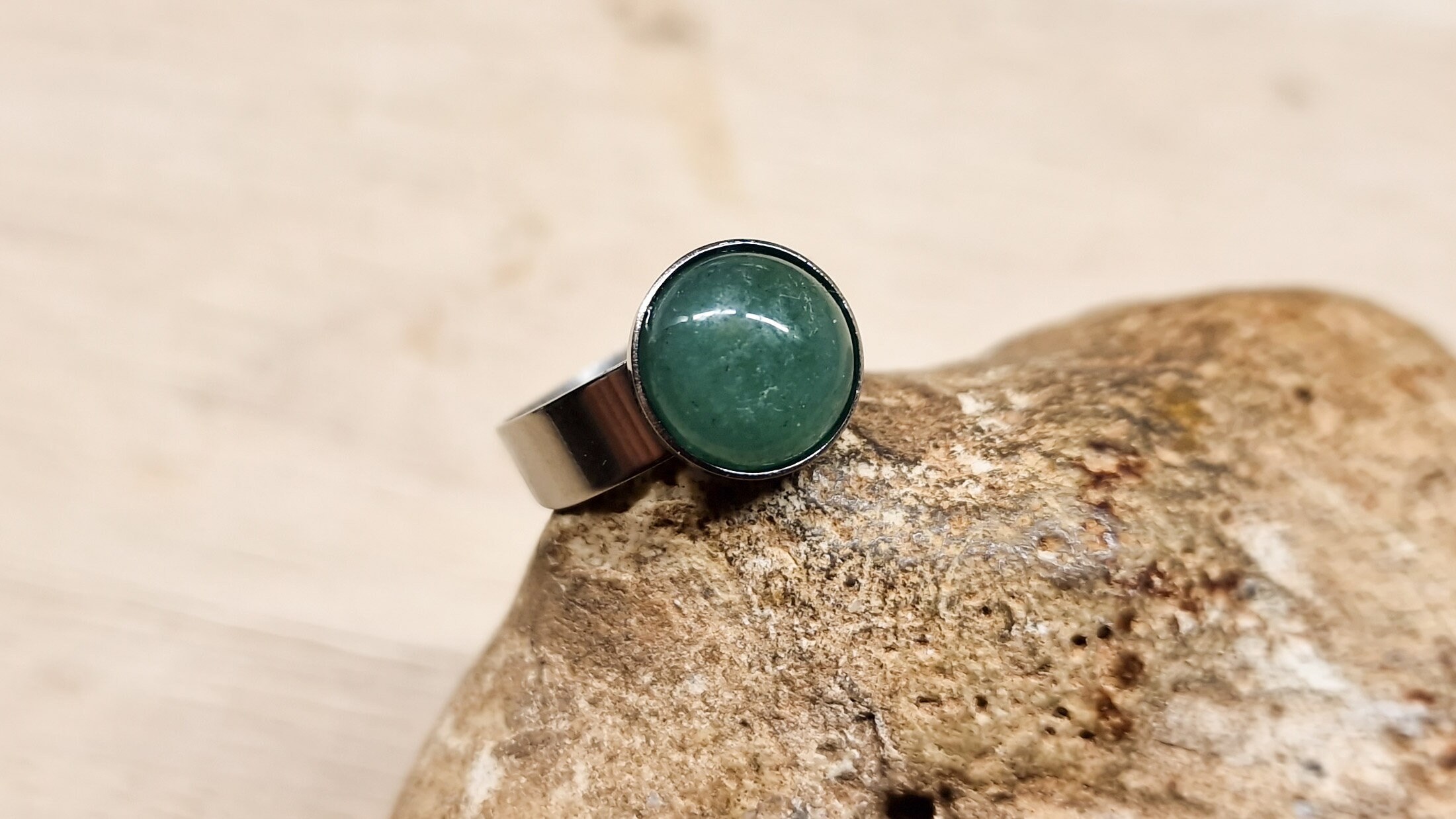 Unisex Aventurine Ring. Reiki Jewelry Uk. Adjustable Ring. 10mm Stone