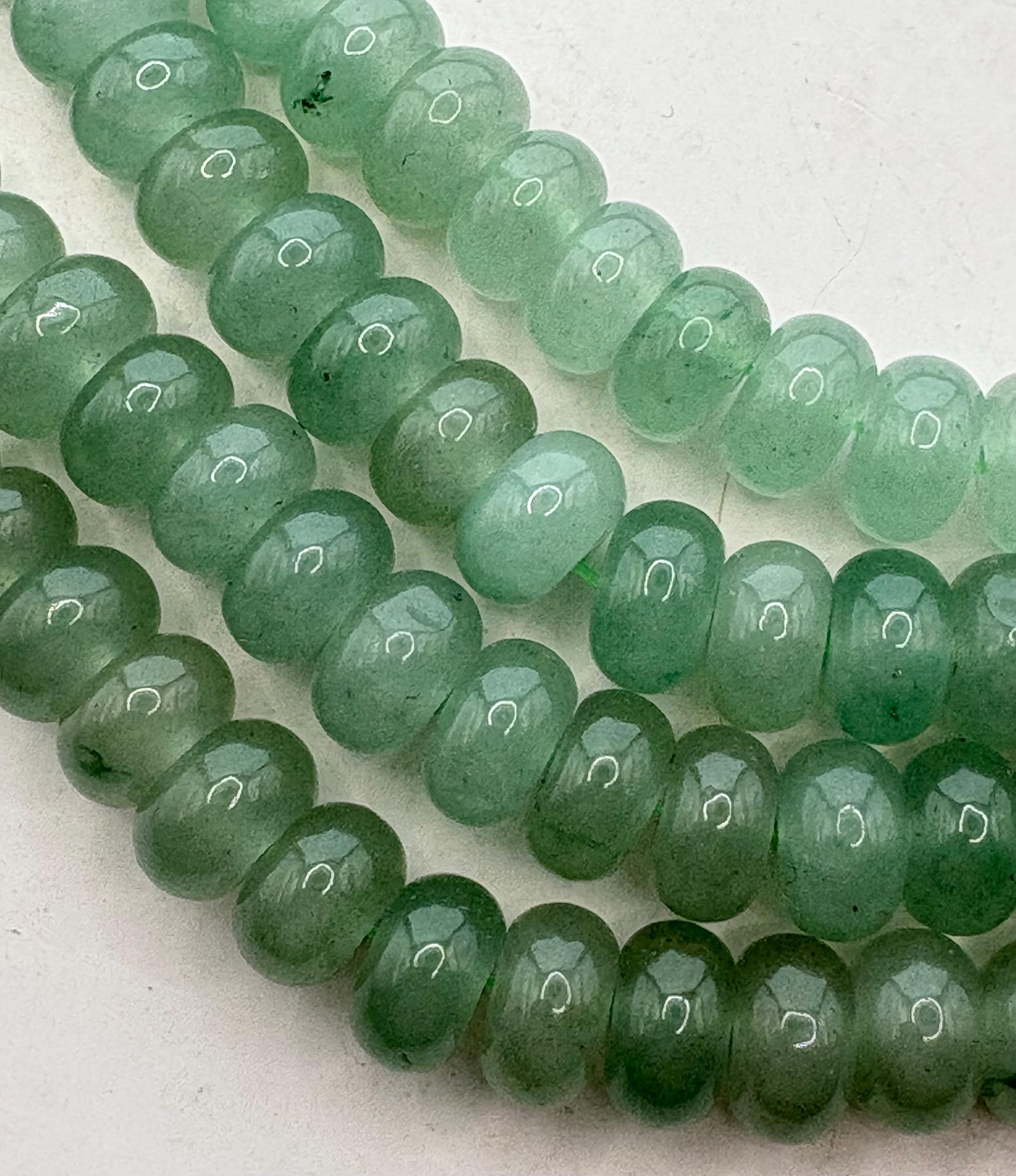 8mm Rondelle Green Aventurine Gemstone Beads.  15" Strand Of Rondelles, Approx. 78 Per Strand.  Light Green. Mint Green.