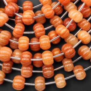 AAA Hand Carved Natural Orange Aventurine 12mm Pumpkin Melon Rondelle Beads 15.5" Strand