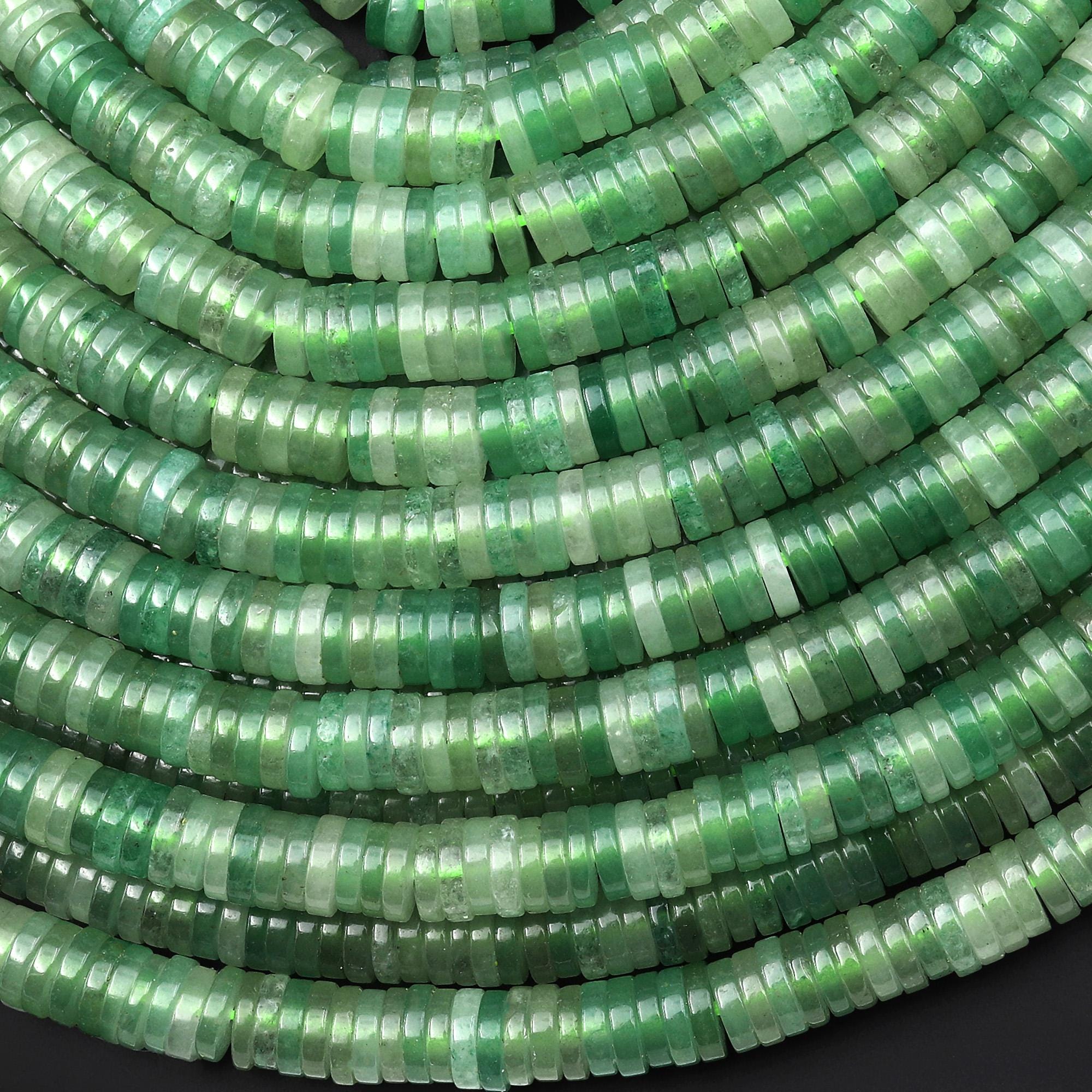 Aaa Natural Green Aventurine 4mm 6mm Smooth Thin Heishi Rondelle Beads 15.5" Strand