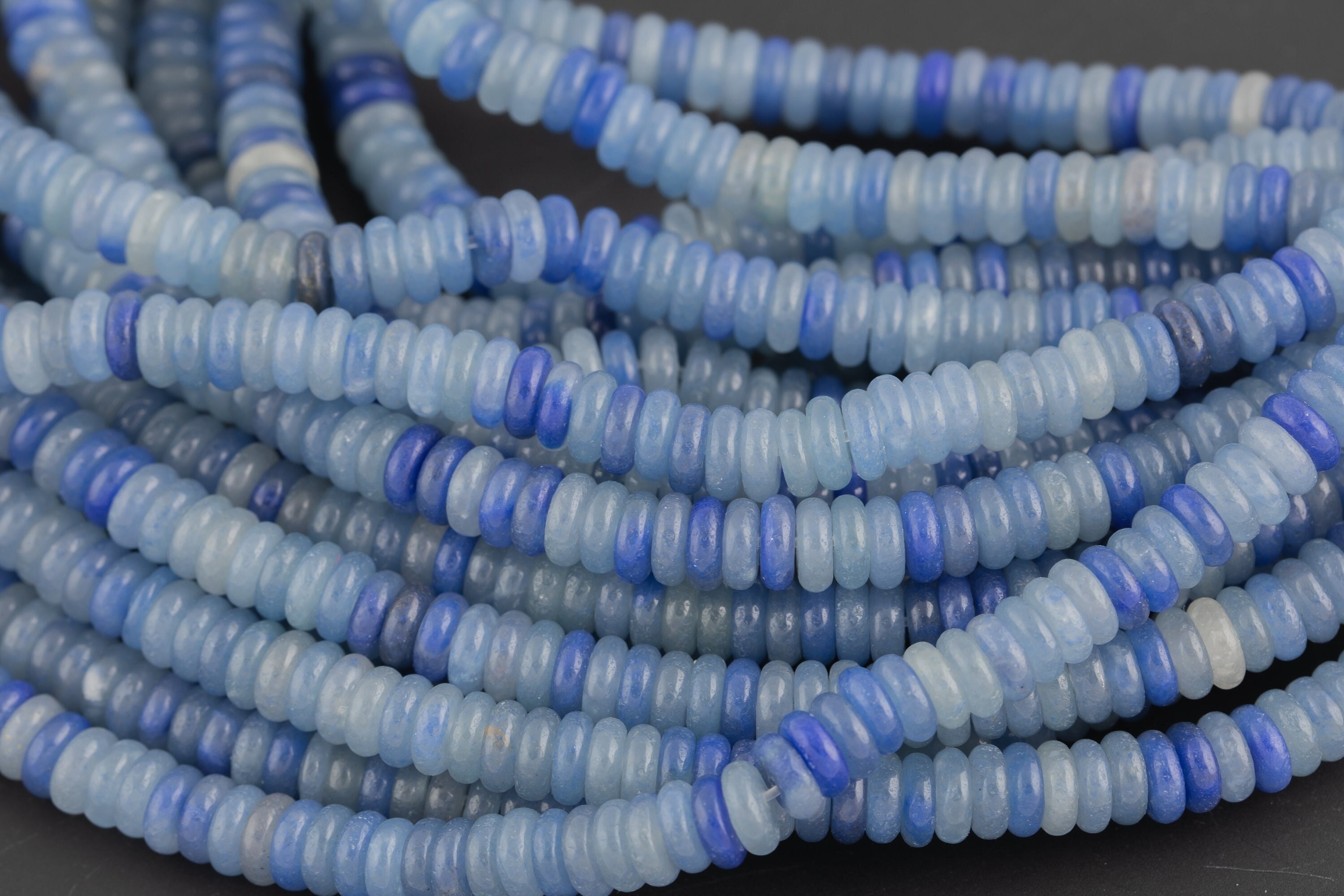 Natural Blue Aventurine-  High Quality In Smooth Saucer Roundel, 2x6mm Flat Rondel 7.5 Inches Thin Roundel