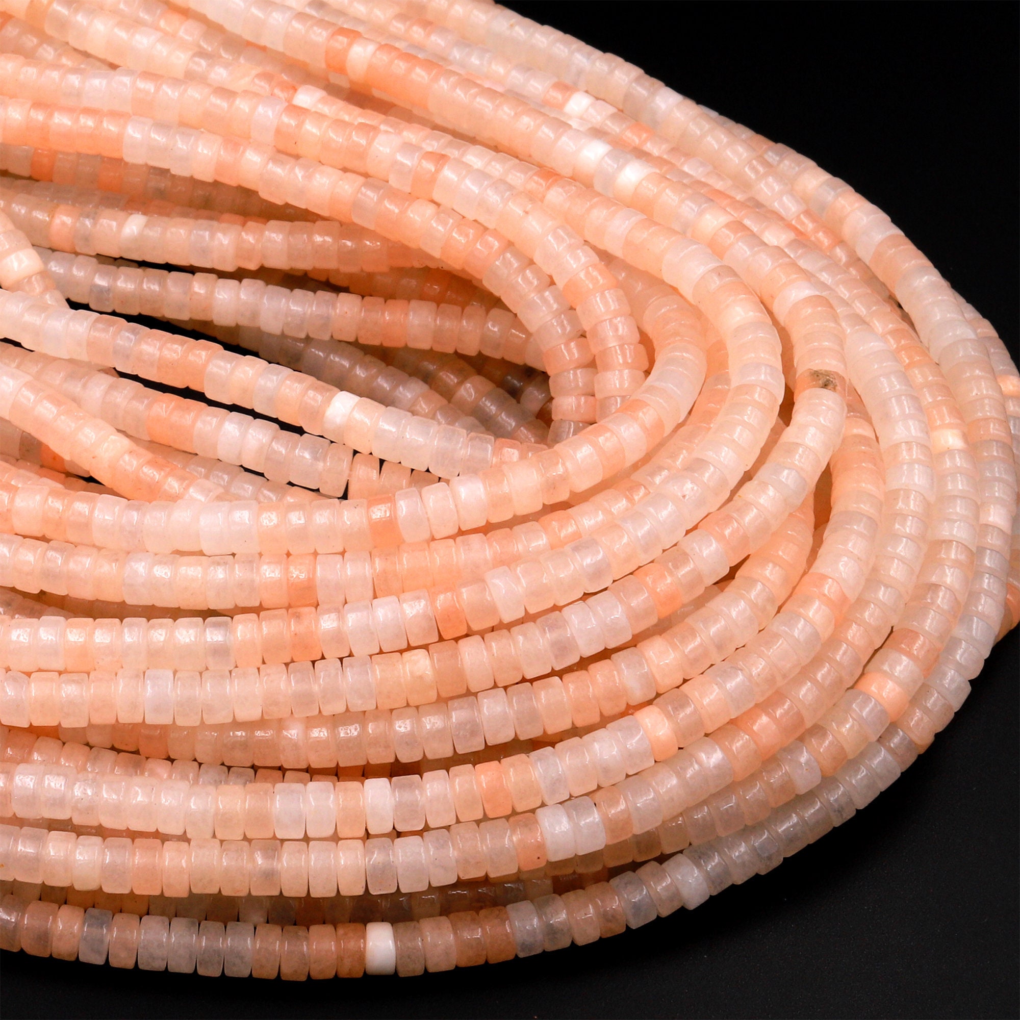 Natural Peach Pink Aventurine 4mm Heishi Rondelle Beads 15.5" Strand Natural Peach Pink Aventurine 4mm Heishi Rondelle Beads 15.5" Strand