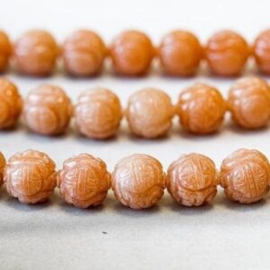 M/ Red Aventurine 12mm/ 10mm Carved Round Beads 15.5" Strand Shade Varies Genuine Gemstone For Jewelry Making