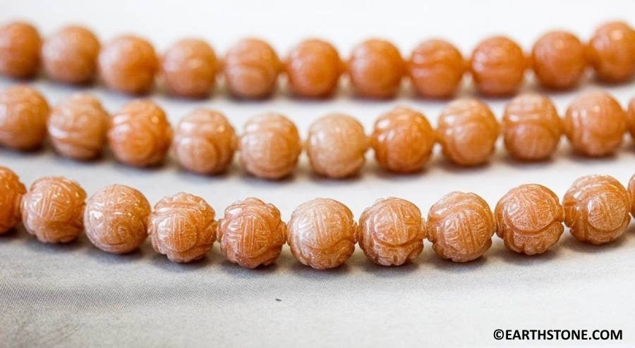 M/ Red Aventurine 12mm/ 10mm Carved Round Beads 15.5" Strand Shade Varies Genuine Gemstone For Jewelry Making