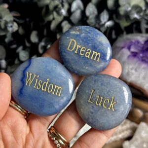 Blue Aventurine Affirmation Stone, Word Worry Stone, Affirmation Crystals