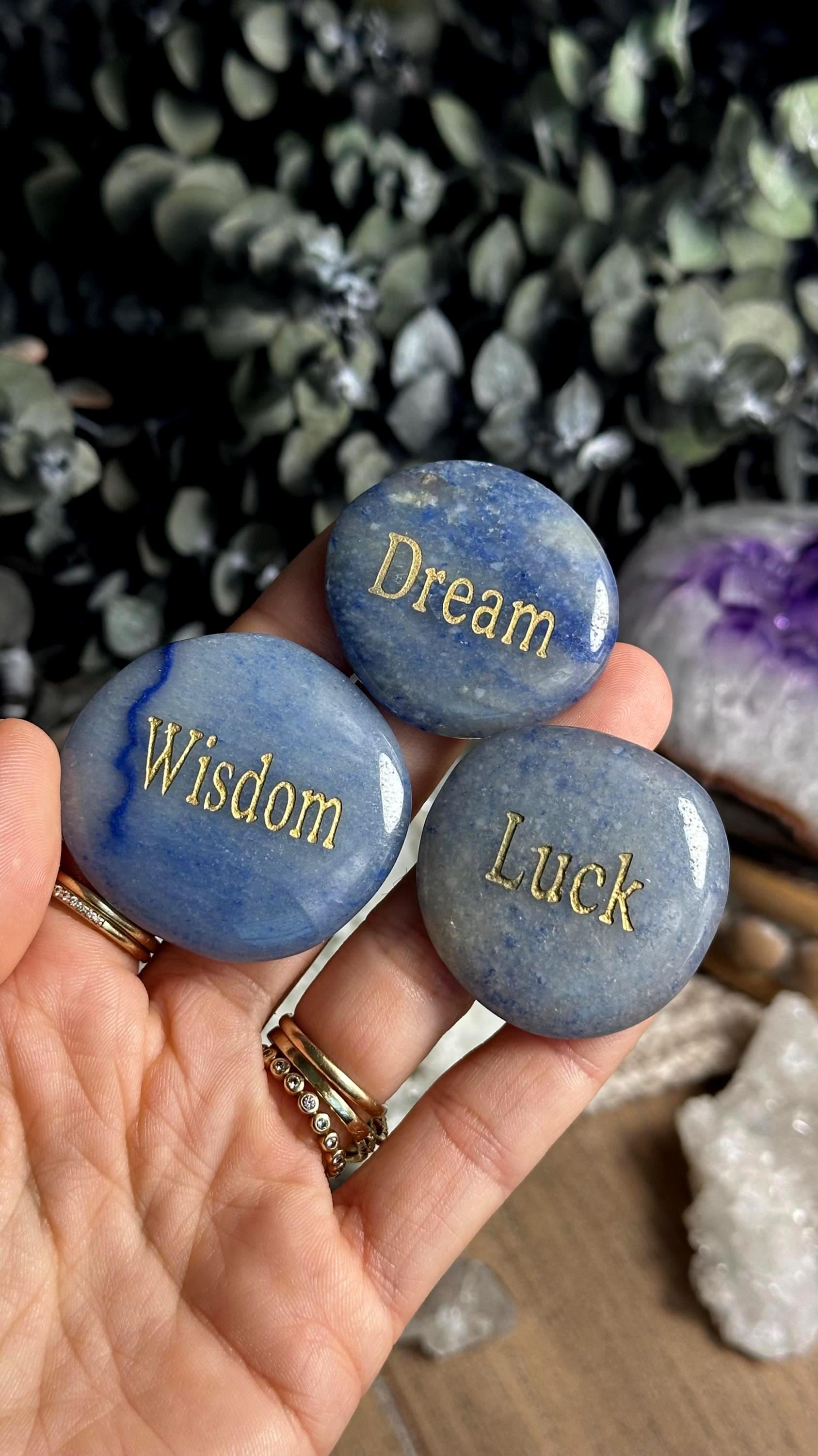 Blue Aventurine Affirmation Stone, Word Worry Stone, Affirmation Crystals