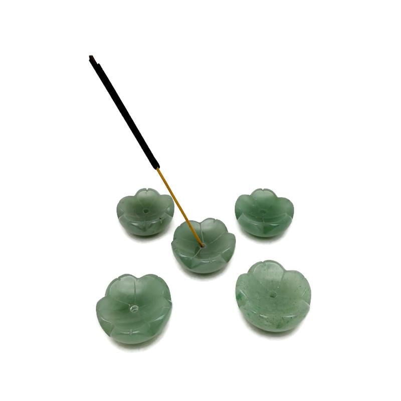 Aventurine Gemstone Incense Holder – Hand-carved Crystal Flower Burner For Cleansing & Relaxation - Gz1006