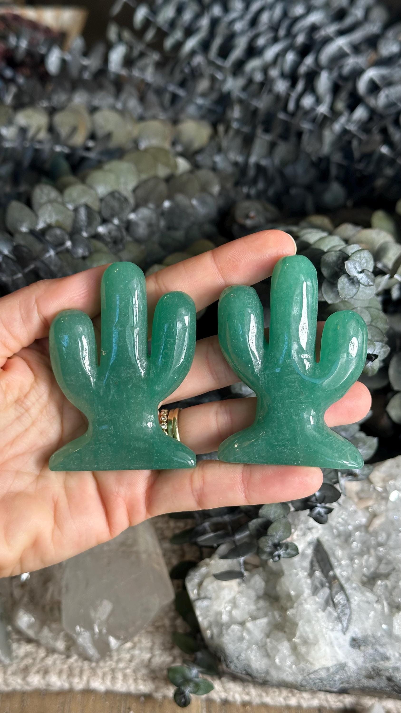 Green Aventurine Cactus Crystal Carving: 2 1/2”