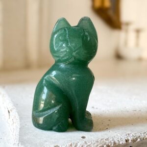 Green Aventurine Cat Figurine: Lucky Crystal Animal Statue, Reiki Healing