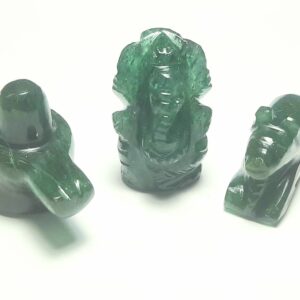 Green Aventurine Shivling Nandi Ganesh Carving : Home Decor Statue Combo Goodluck Prosperity Divineenergy Gift