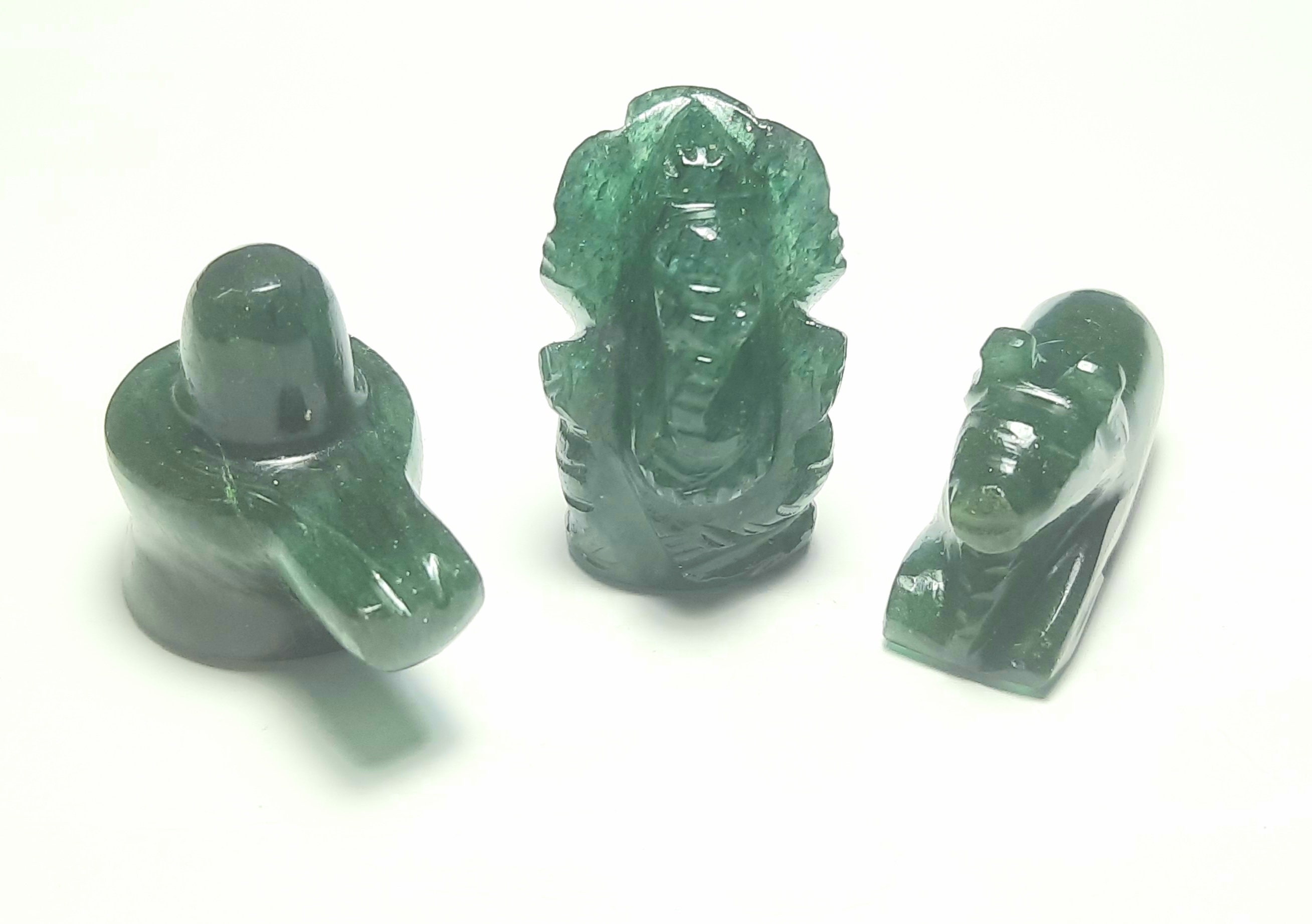 Green Aventurine Shivling Nandi Ganesh Carving : Home Decor Statue Combo Goodluck Prosperity Divineenergy Gift