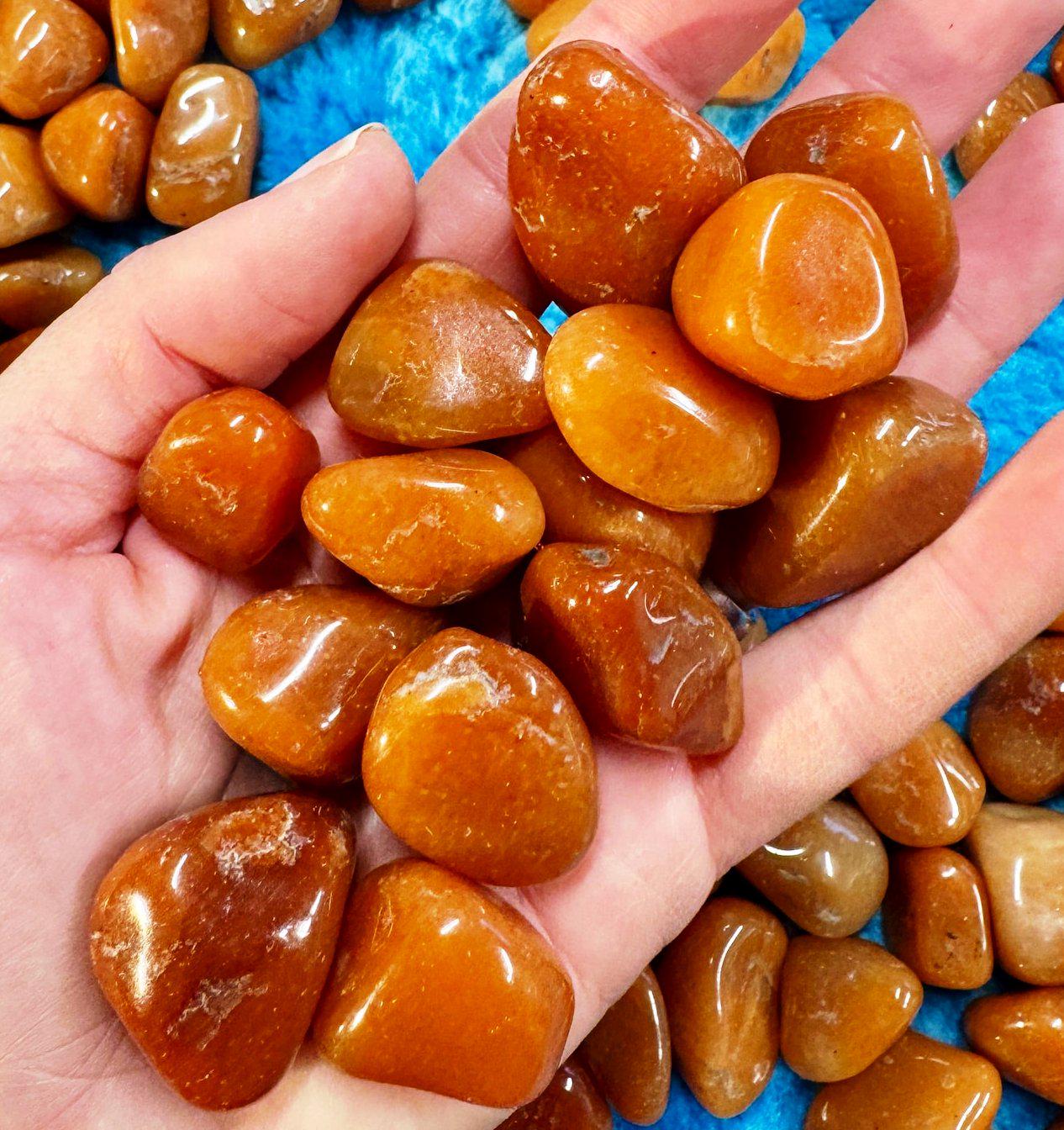Red Aventurine Gem Tumbled Stones Vibrant Crystal Healing Gemstones Pumpkin Crystal Jack O Lantern Stone Trick Or Treat Rock Halloween Rocks