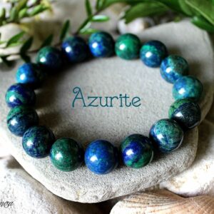 11/12mm Azurite Malachite Bracelet, Chakra Healing Energy Bracelet, Natural Azurite Birthstone Jewelry, Blue Green Gemstone Bead Bracelet