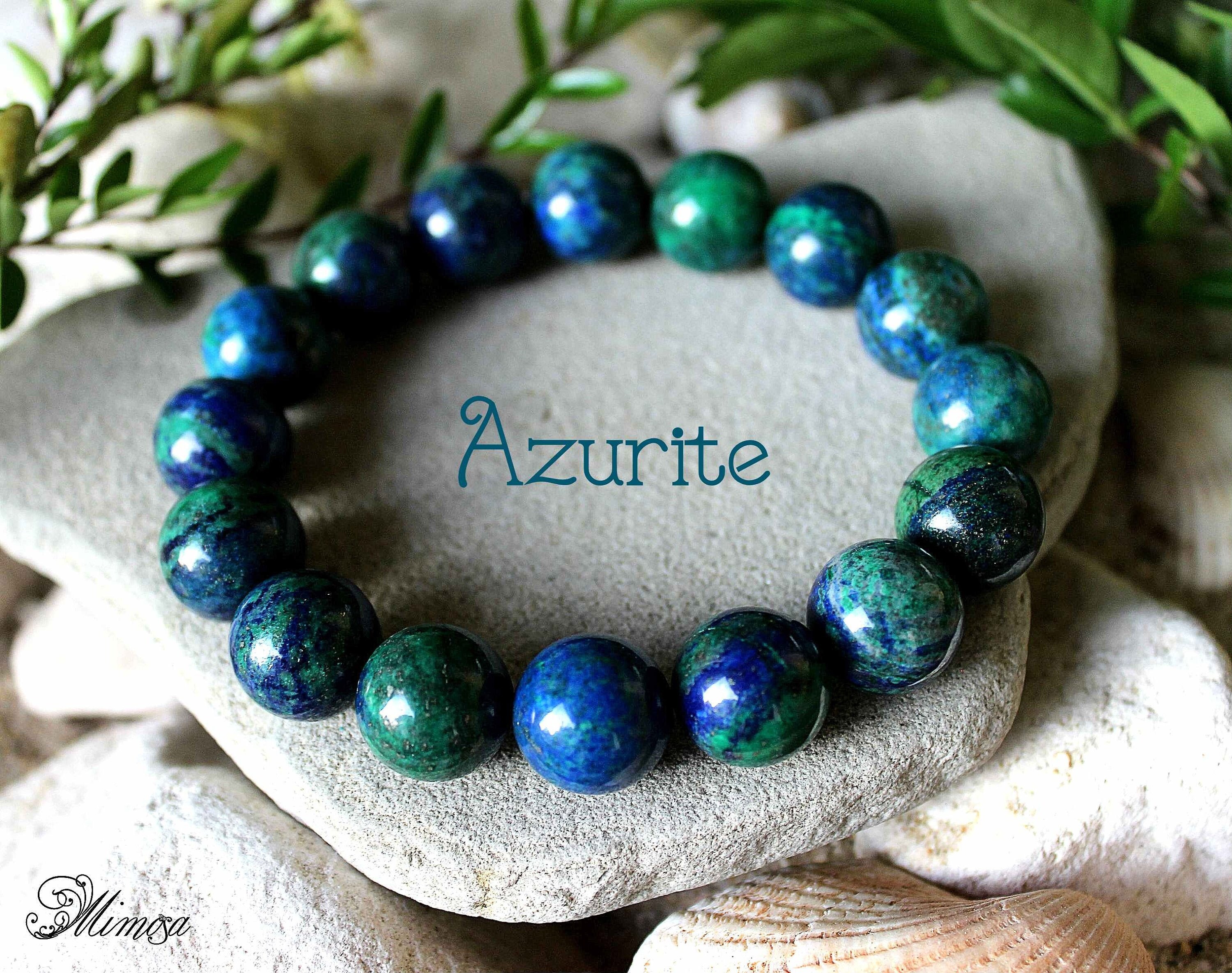 11/12mm Azurite Malachite Bracelet, Chakra Healing Energy Bracelet, Natural Azurite Birthstone Jewelry, Blue Green Gemstone Bead Bracelet