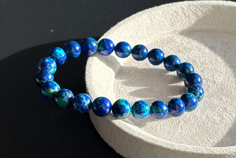 9mm, Natural Royal Blue Azurite Malachite Bracelet, High Quality Blue Green Mineral Beads, 天然高品质蓝铜矿手串 9mm, Natural Royal Blue Azurite Malachite Bracelet, High Quality Blue Green Mineral Beads, 天然高品质蓝铜矿手串
