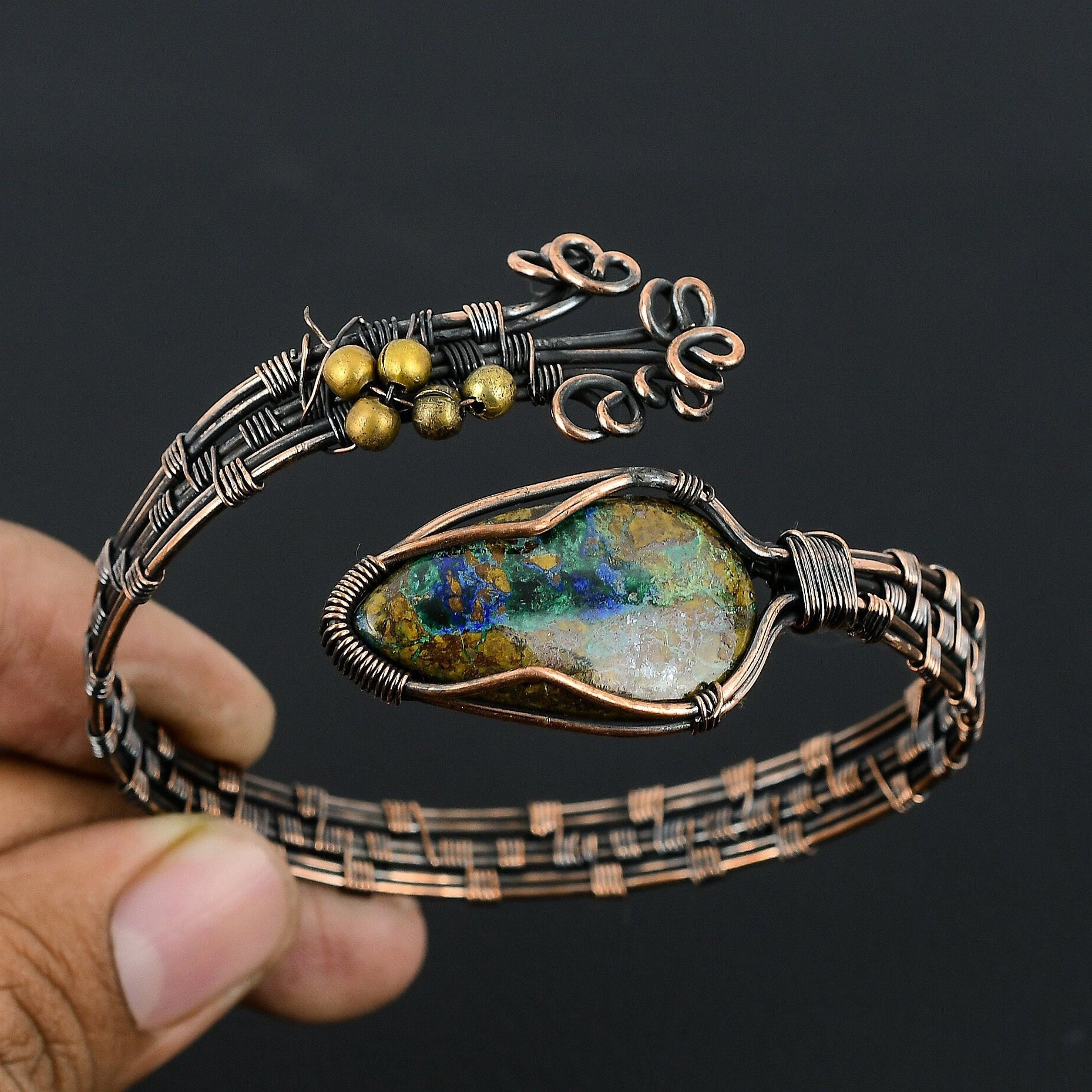 Azurite Copper Cuff Bracelet Azurite Bracelet Copper Wire Wrapped Cuff Bracelet Wire Wrapped Jewelry Handmade Jewelry Gift For Her Mother